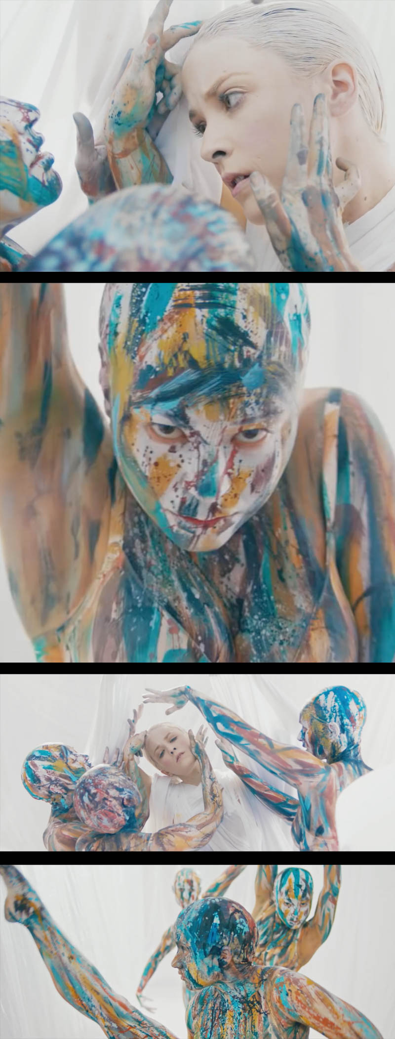 Abstract bodypainting and beauty makeup for Emma Louise music video