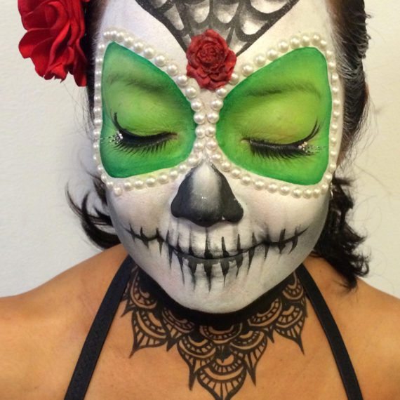 Face neck painting Halloween Day of the dead 4