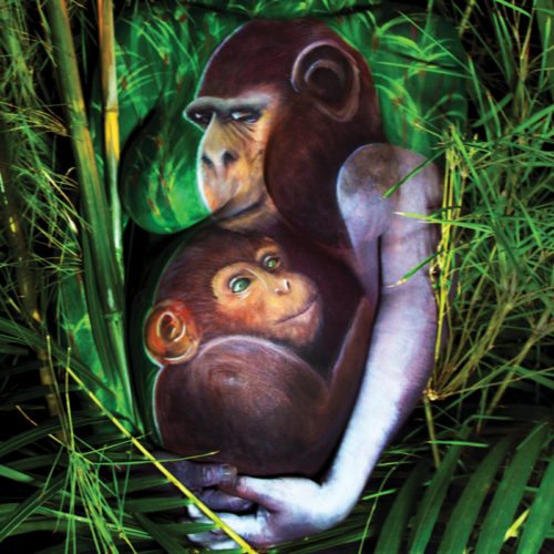 Belly chest painting Chimp mama baby