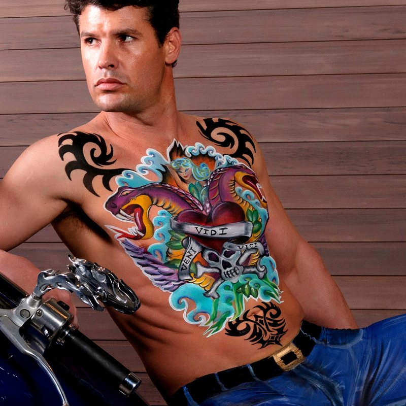 Body painting tattooed rider.